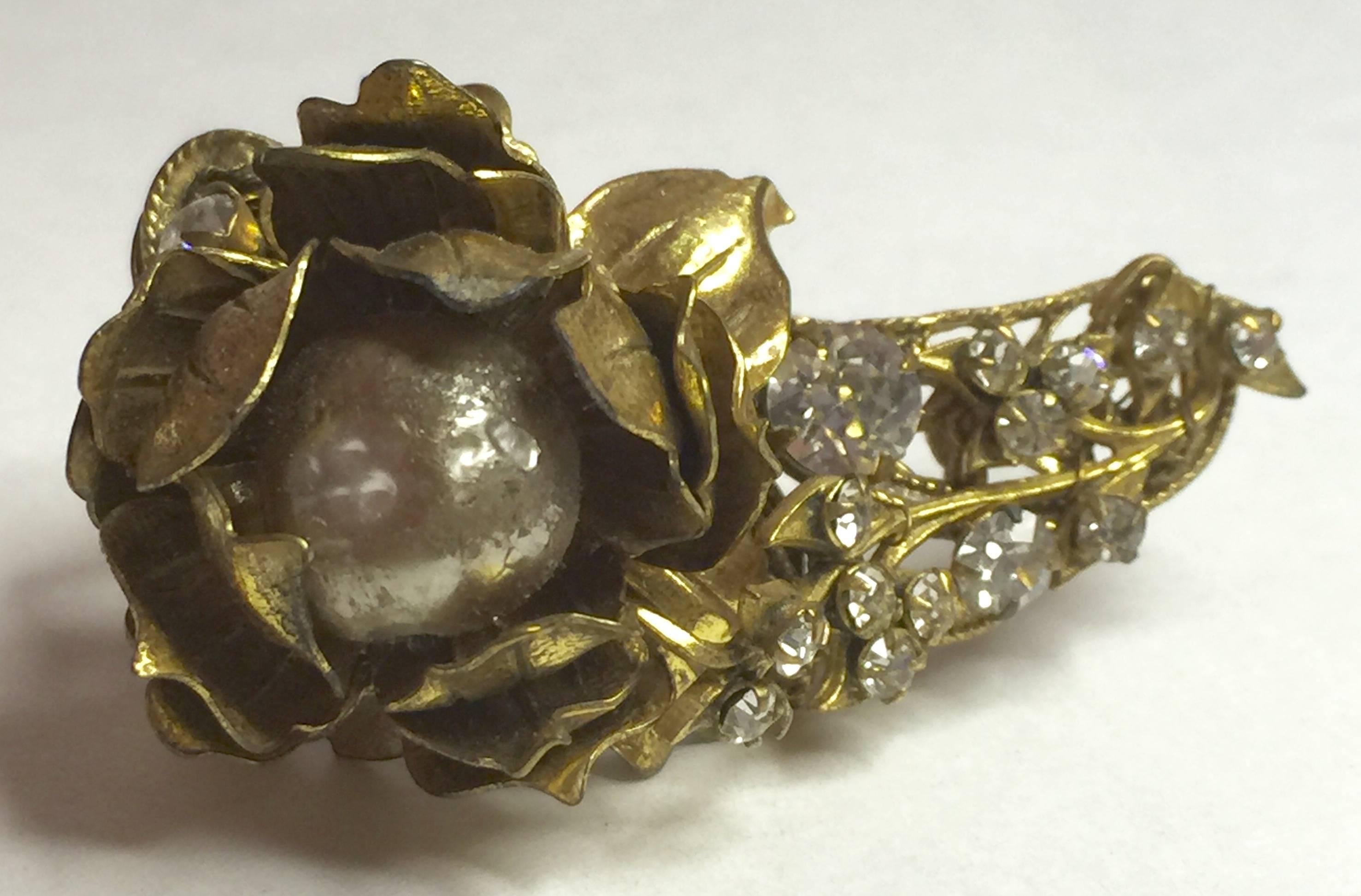 1950s MIRIAM HASKELL Baroque Pearl and Montee Brooch Pin In Good Condition For Sale In Palm Springs, CA