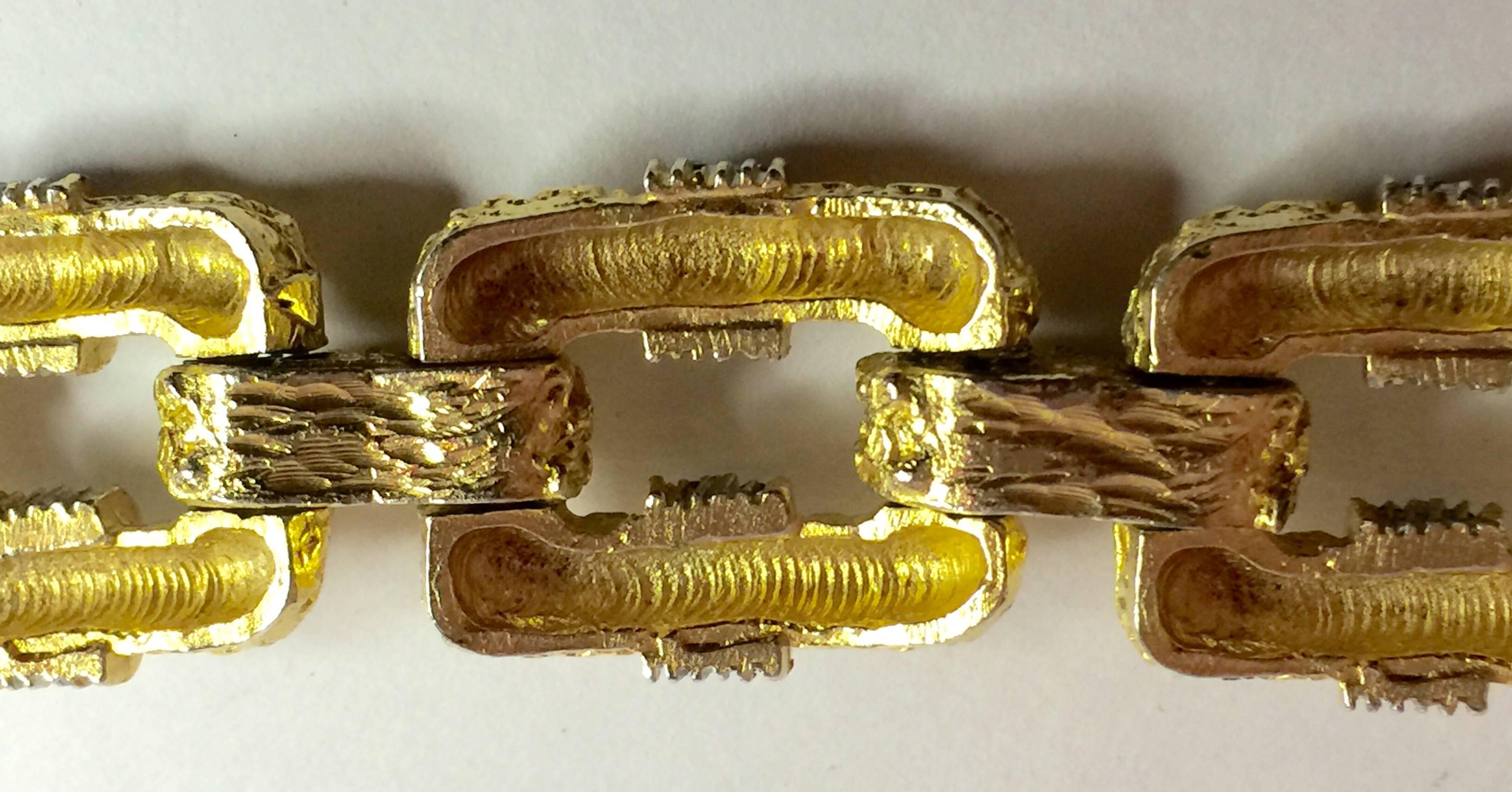1960s CARLYLE Brutalist Goldtone and Pave Rhinestone Link Bracelet 2