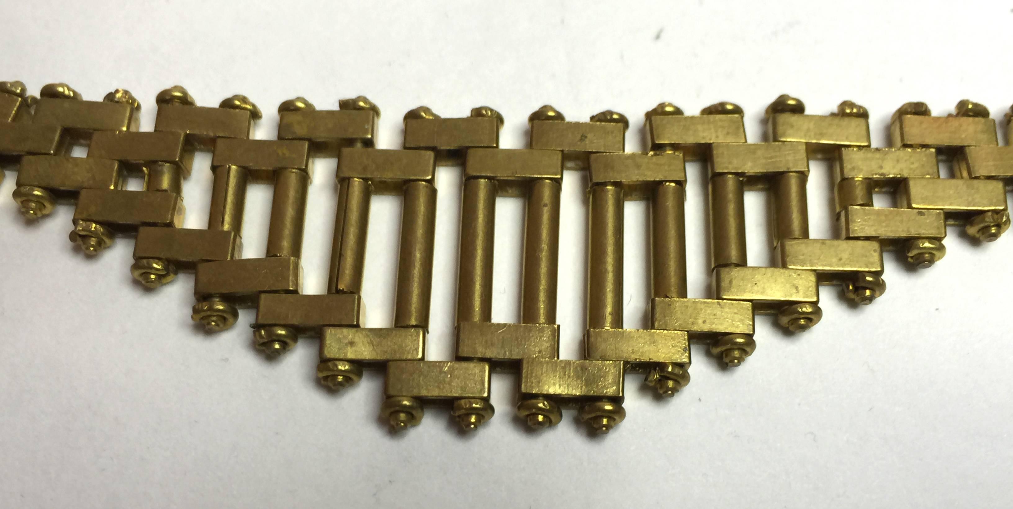 1930s Jacob Bengel Art Deco Machine Age Gold tone Brickwork Chain Necklace In Excellent Condition For Sale In Palm Springs, CA
