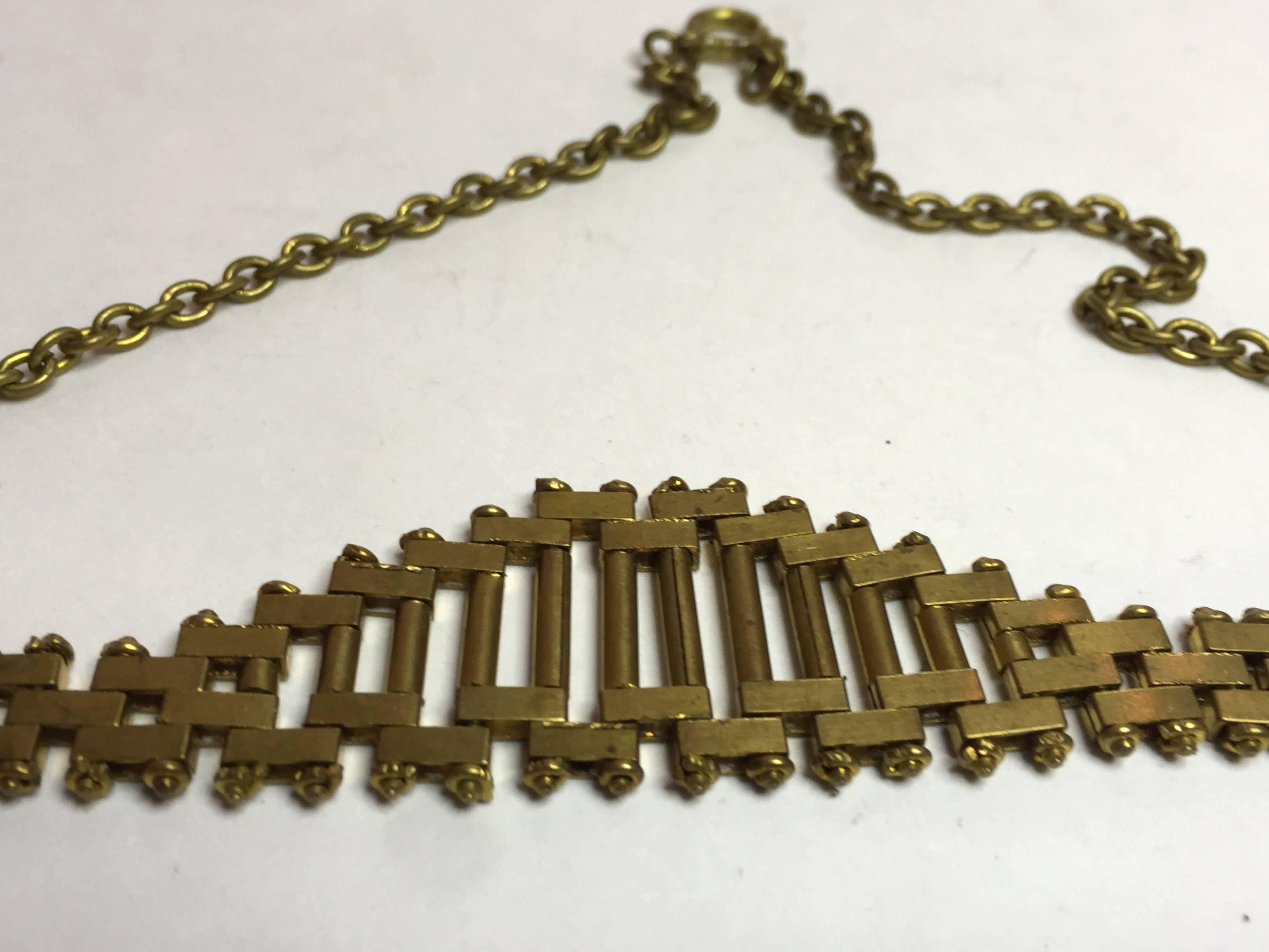 Women's 1930s Jacob Bengel Art Deco Machine Age Gold tone Brickwork Chain Necklace For Sale