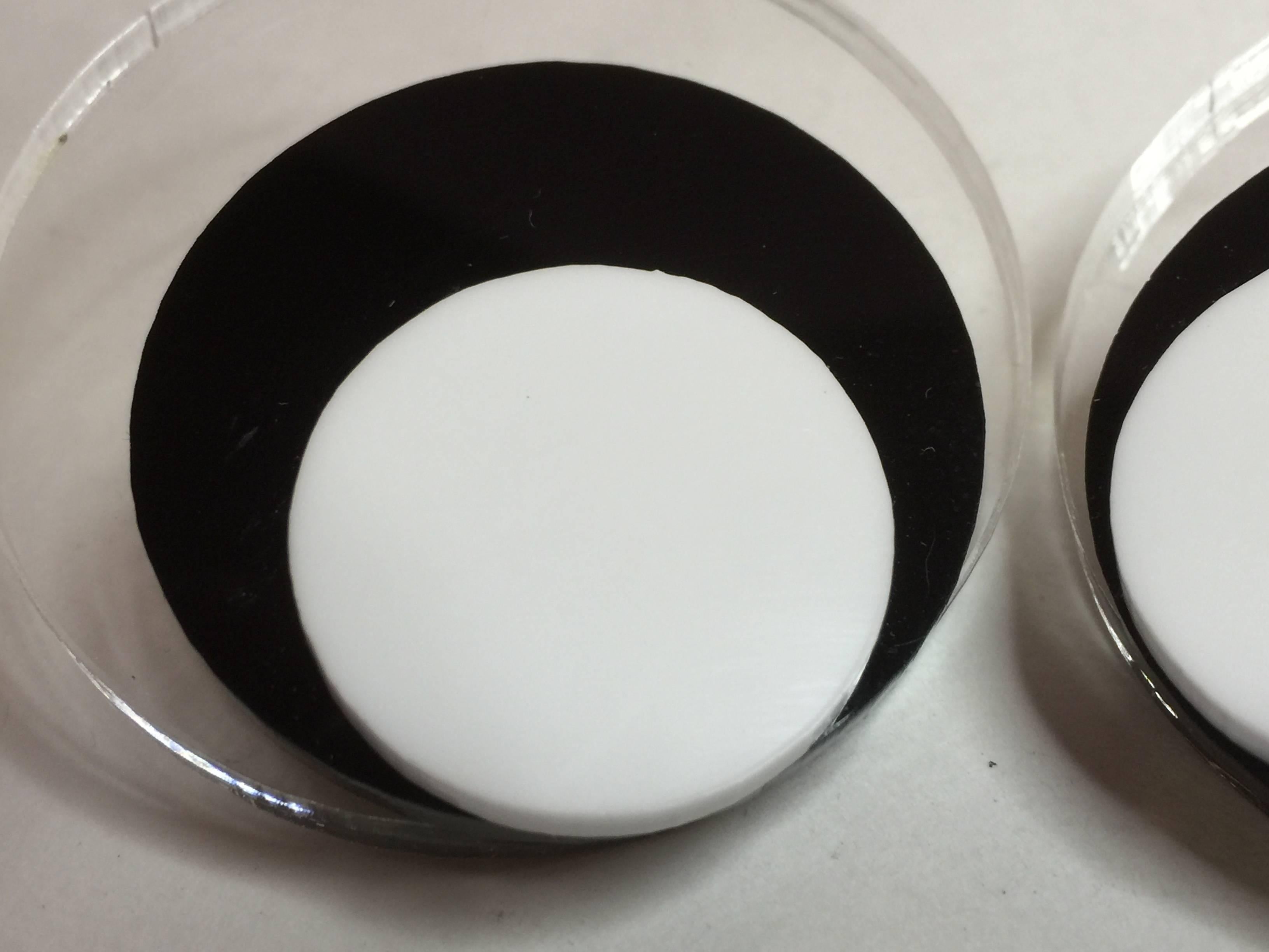 1980s  JUDITH HENDLER Huge Acrylic 3-tone Disc clip on earrings For Sale 1