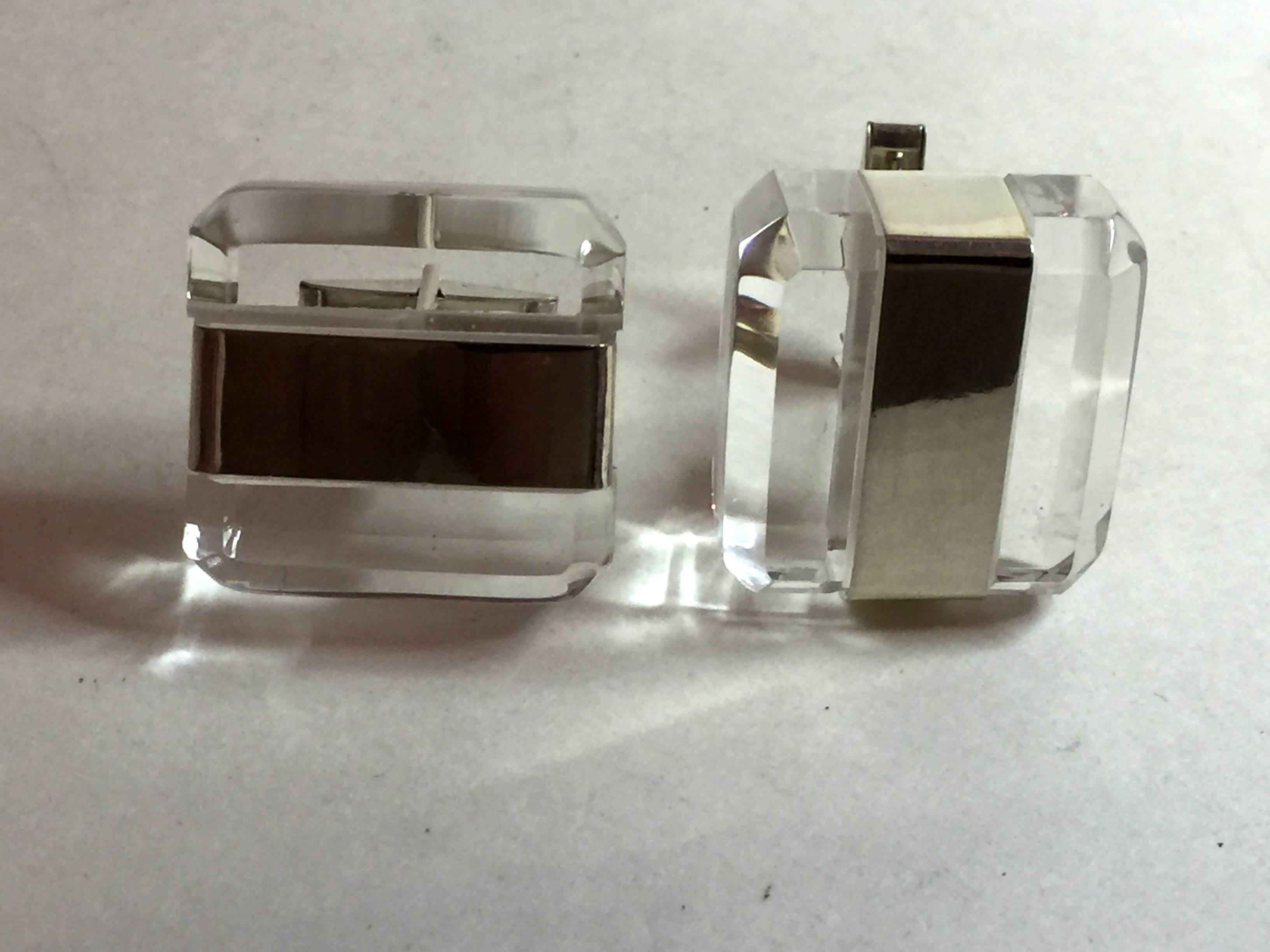 21st Century JUDITH HENDLER Ultra-cool ICY Acrylic Sterling Cufflinks For Sale 1