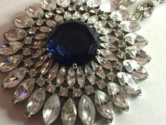 1950s TRIFARI Rhodium Silvertone Faux Sapphire & Diamond Pendant DROP Necklace