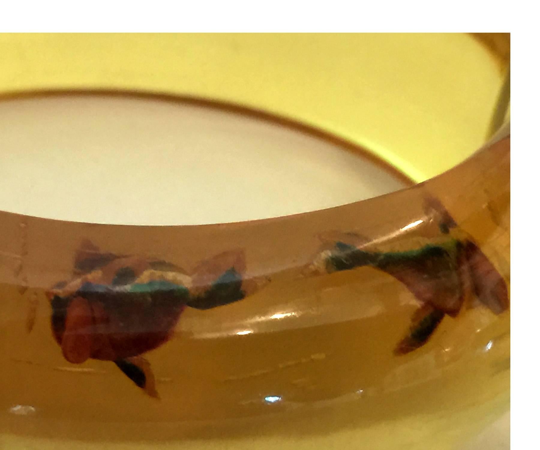 Art Deco INCREDIBLY RARE 1930s Apple Juice Reverse Carved  FISH Hinged Bracelet  For Sale