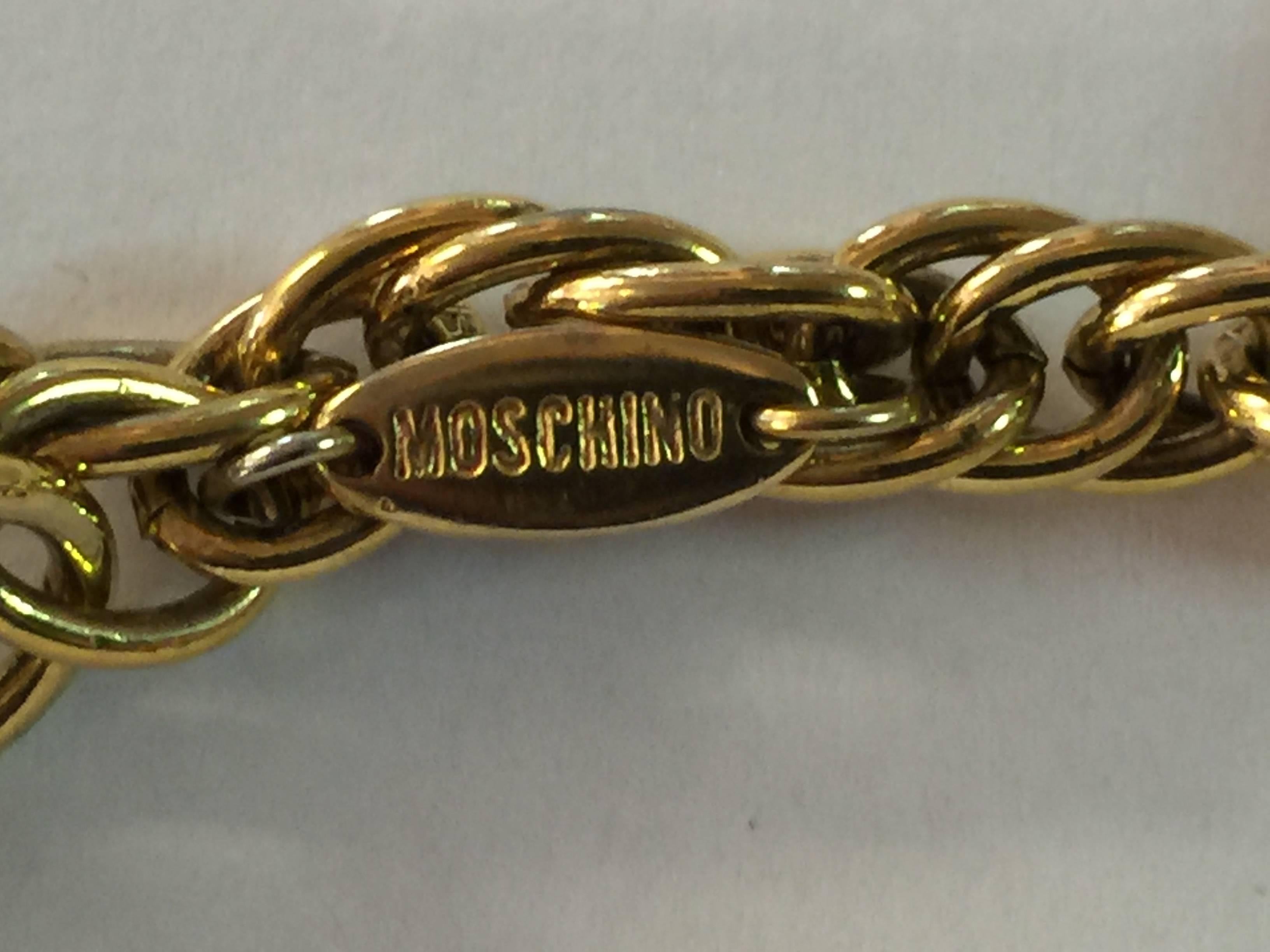 1990s  MOSCHINO Enamel and Goldtone Question Mark/Heart Charm Bracelet In Excellent Condition For Sale In Palm Springs, CA