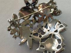 1950s Rhodium TRIFARI Floral Brooch Pin Borealis RARE Molded Rose Stonework