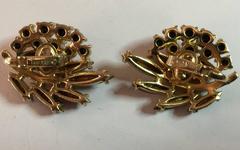 1950s TRIFARI Navette Red and Black with White Baguette Clip Earrings