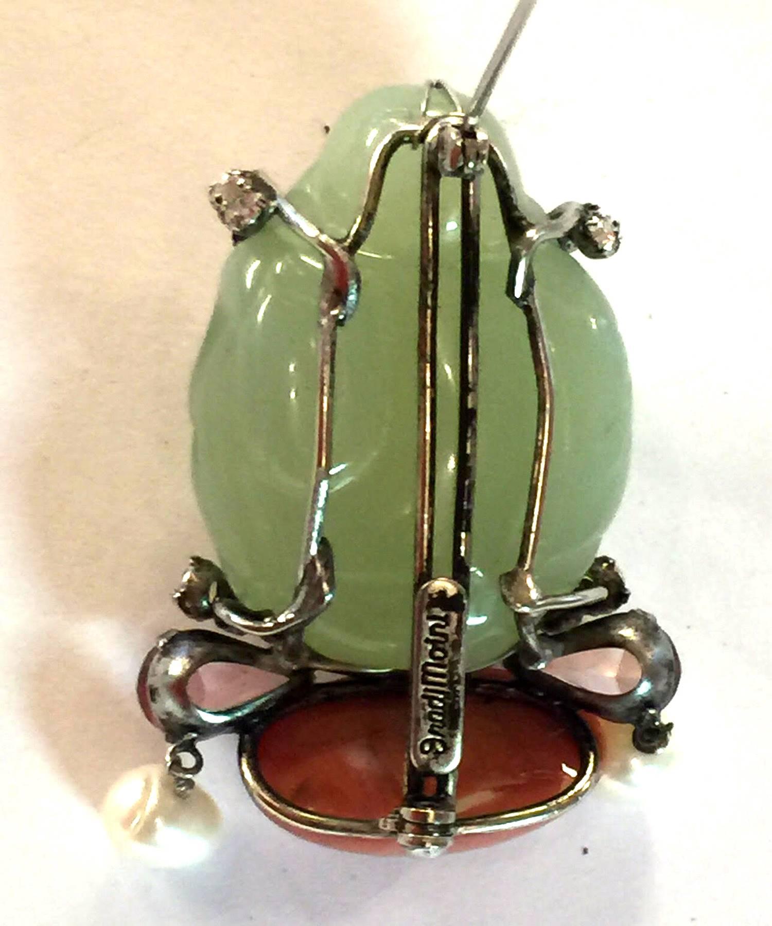 Exotic IRADJ MOINI Jade Buddha Brooch/Pin In Excellent Condition For Sale In Palm Springs, CA