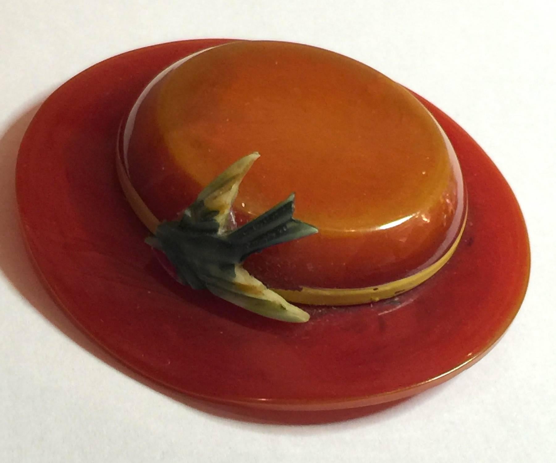 Art Deco RARE 1930s Brimmed Hat Brooch/Pin with Celluloid Bird detail For Sale