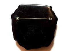 1930s Unusual Black Carved Bakelite TIKI ANGRY GOD Brooch/Pin