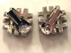 BOUCHER Geometric Rhodium Faux Sapphire and Diamond Interlocked Square Earrings