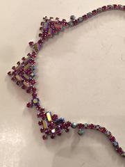 1960s SHERMAN Red Aurora Borealis Geometric Prong Rhinestone Necklace