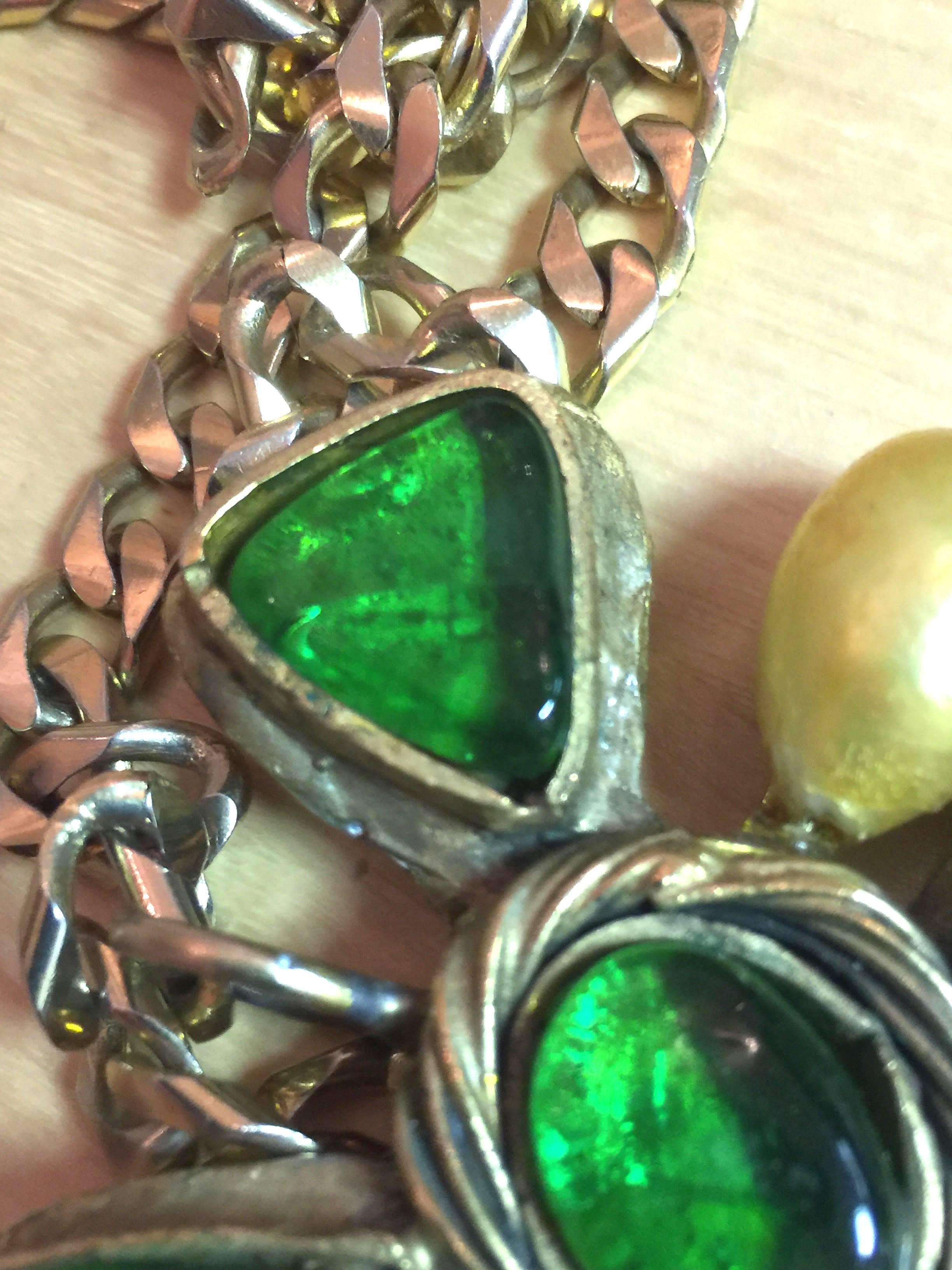 Women's CHANEL 60s Green Gripoix and Pearl Iron Cross Pendant Necklace