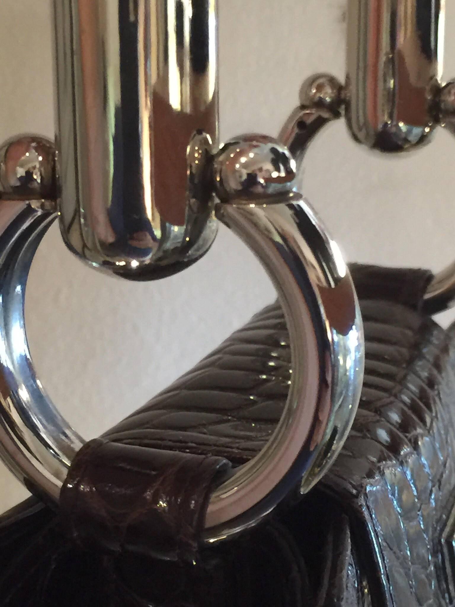 This RARE Gianfranco FERRE Baby Crocodile Purse Handbag  has an utterly amazing Sterling Silver Handle. Dating from the late 1990's/Turn of Milennium this rare and exquisite luxury handbag purse is a testament to the ultimate in luxury PURSE design.