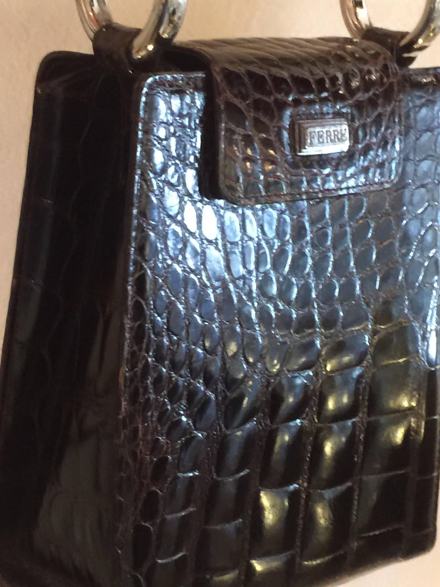 RARE Gianfranco FERRE Crocodile Purse Handbag Amazing Sterling Silver Handle For Sale 4