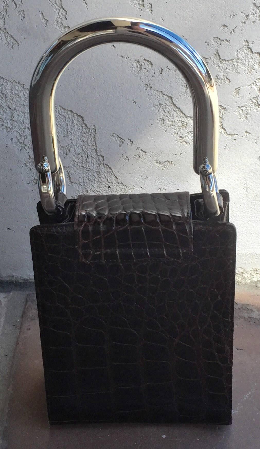 RARE Gianfranco FERRE Crocodile Purse Handbag Amazing Sterling Silver Handle For Sale 3