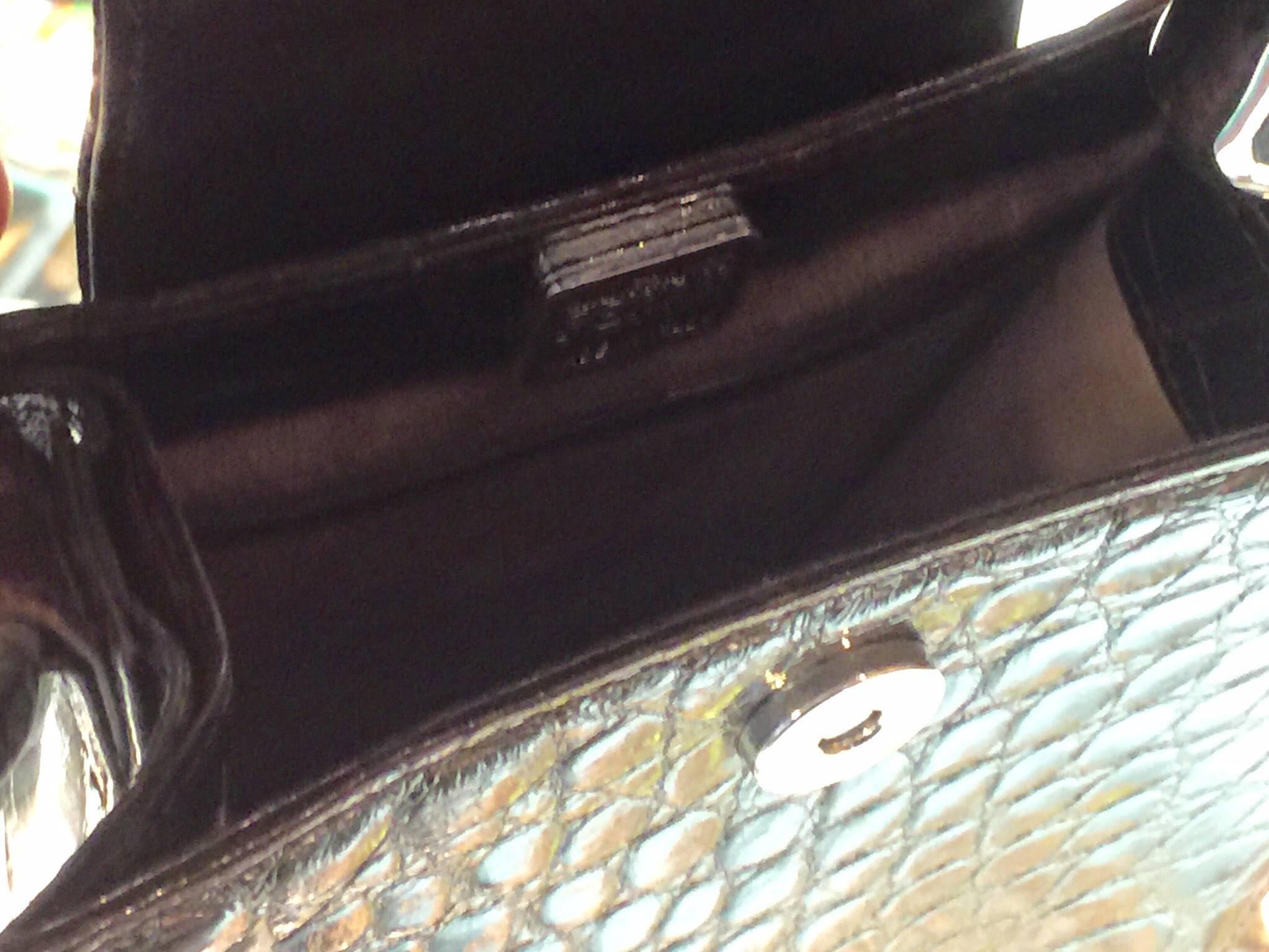 RARE Gianfranco FERRE Crocodile Purse Handbag Amazing Sterling Silver Handle For Sale 5
