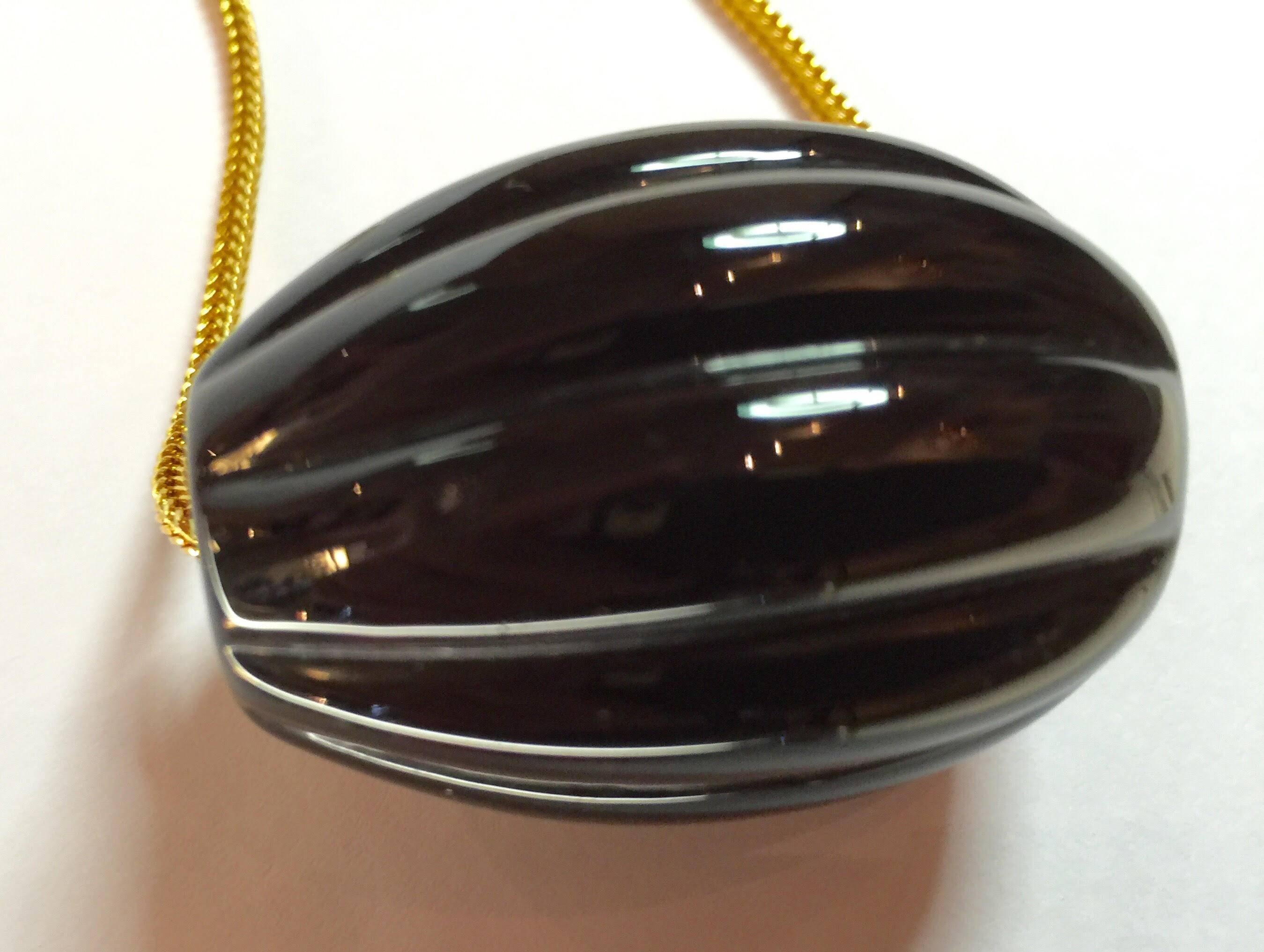 Women's 1970's William deLillo Modernist Ribbed Black Glass Egg Slide Necklace For Sale