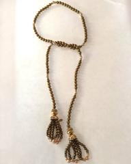 Long Lovely Lariat Necklace by William deLillo Goldtone Pearl Rondelle Tassels