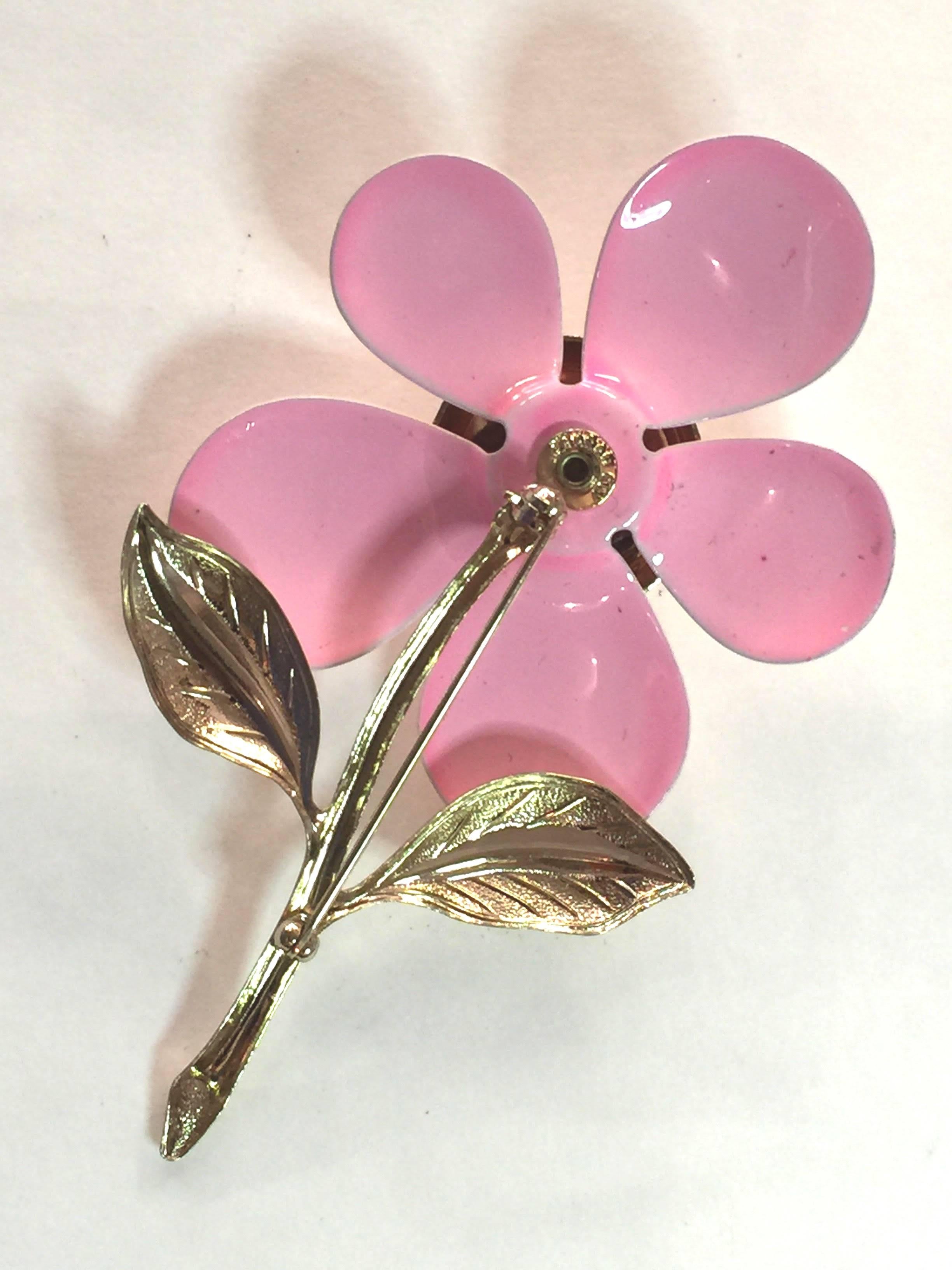 Always fun, always frothy and feminine, this 1960s SARAH COVENTRY Pop  PINK Enamelled Metal Flower Pin Brooch sums up early-mid 60s flower power fun! Approximately 3.25 inches long and 1.5 inches wide at broadest point, the pin sahes ombreeed pinks