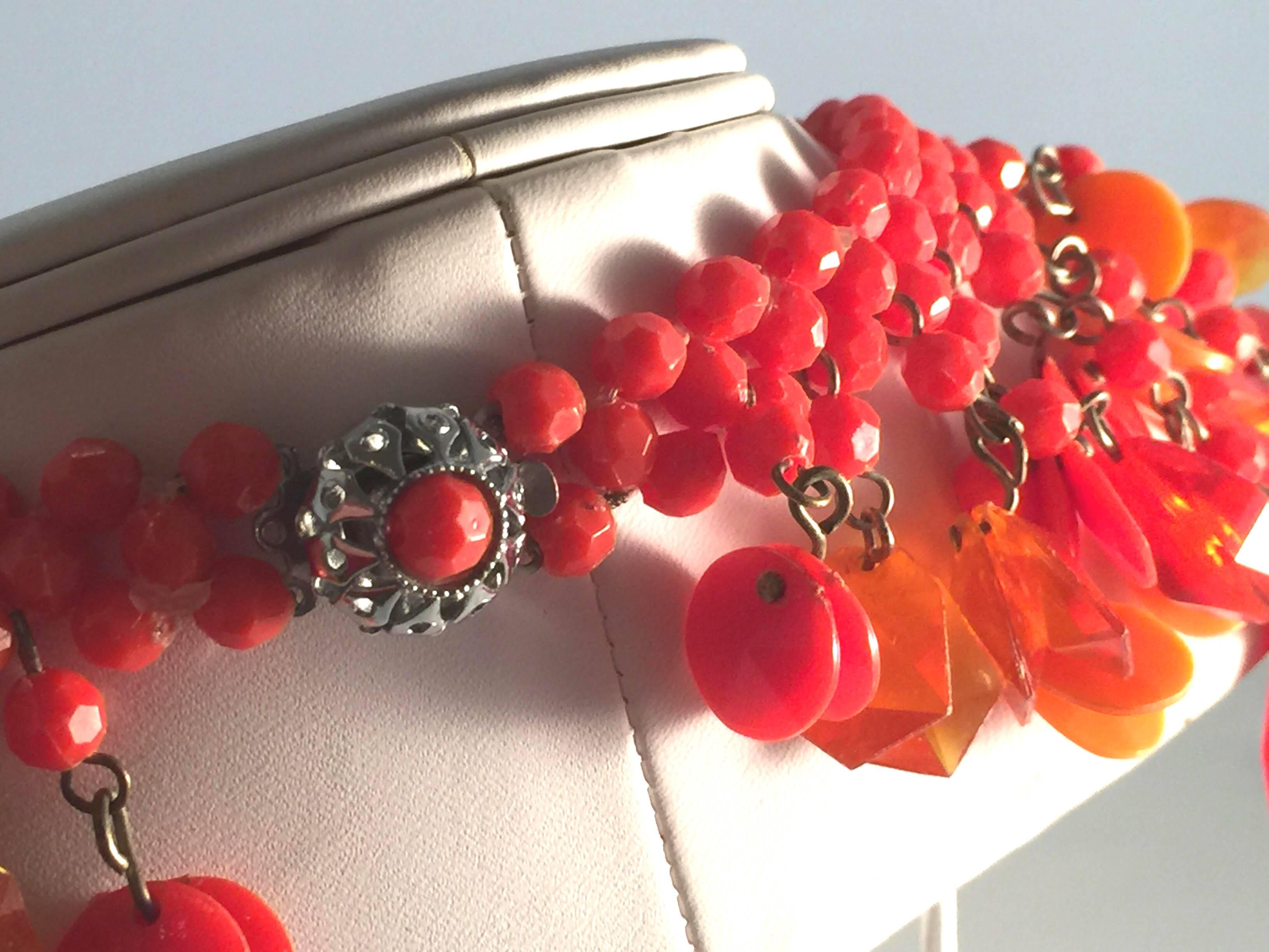 1960s Electric Orange West German Acetate and Resin Statement Necklace In Excellent Condition For Sale In Palm Springs, CA