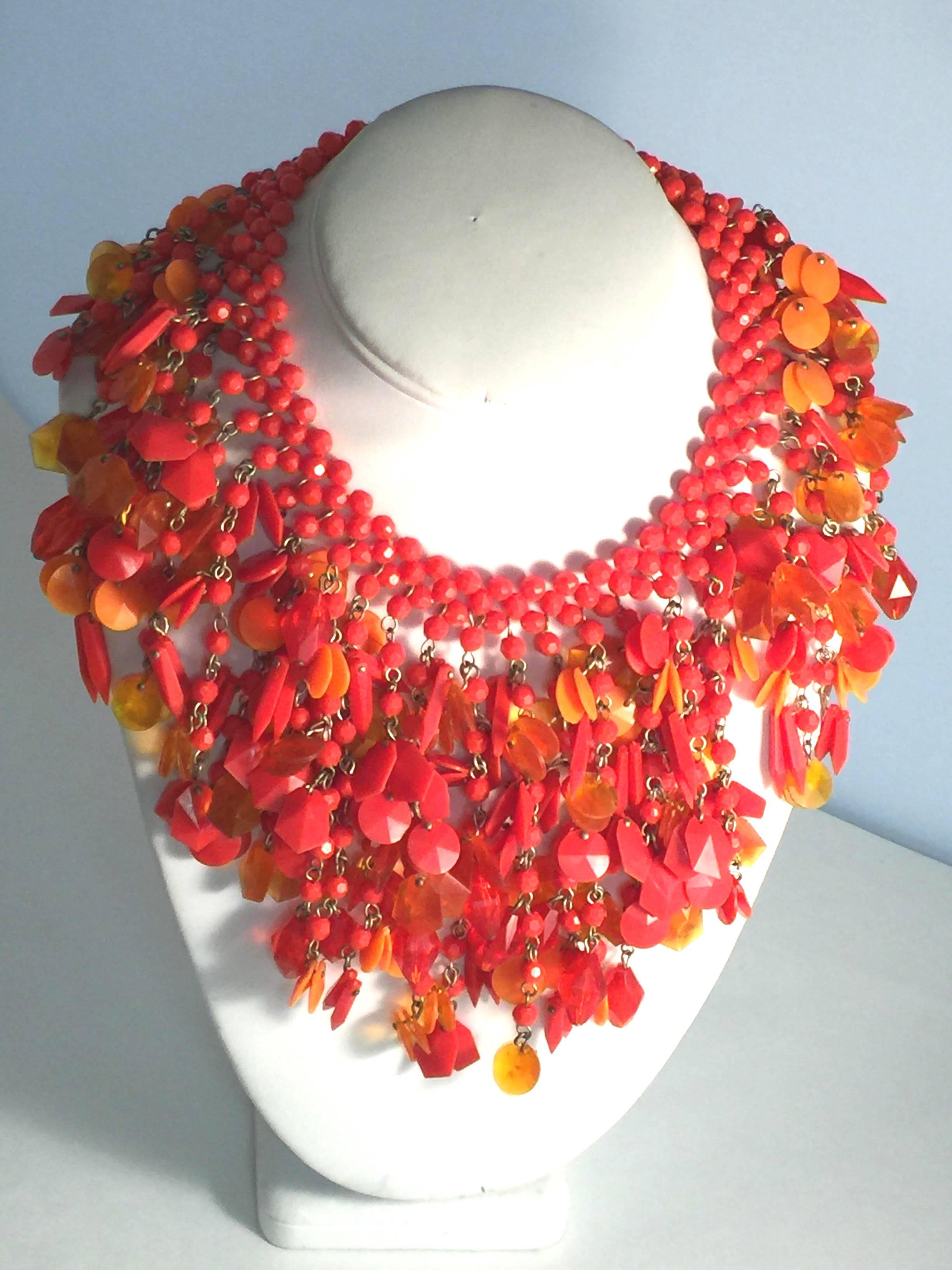 Women's 1960s Electric Orange West German Acetate and Resin Statement Necklace For Sale