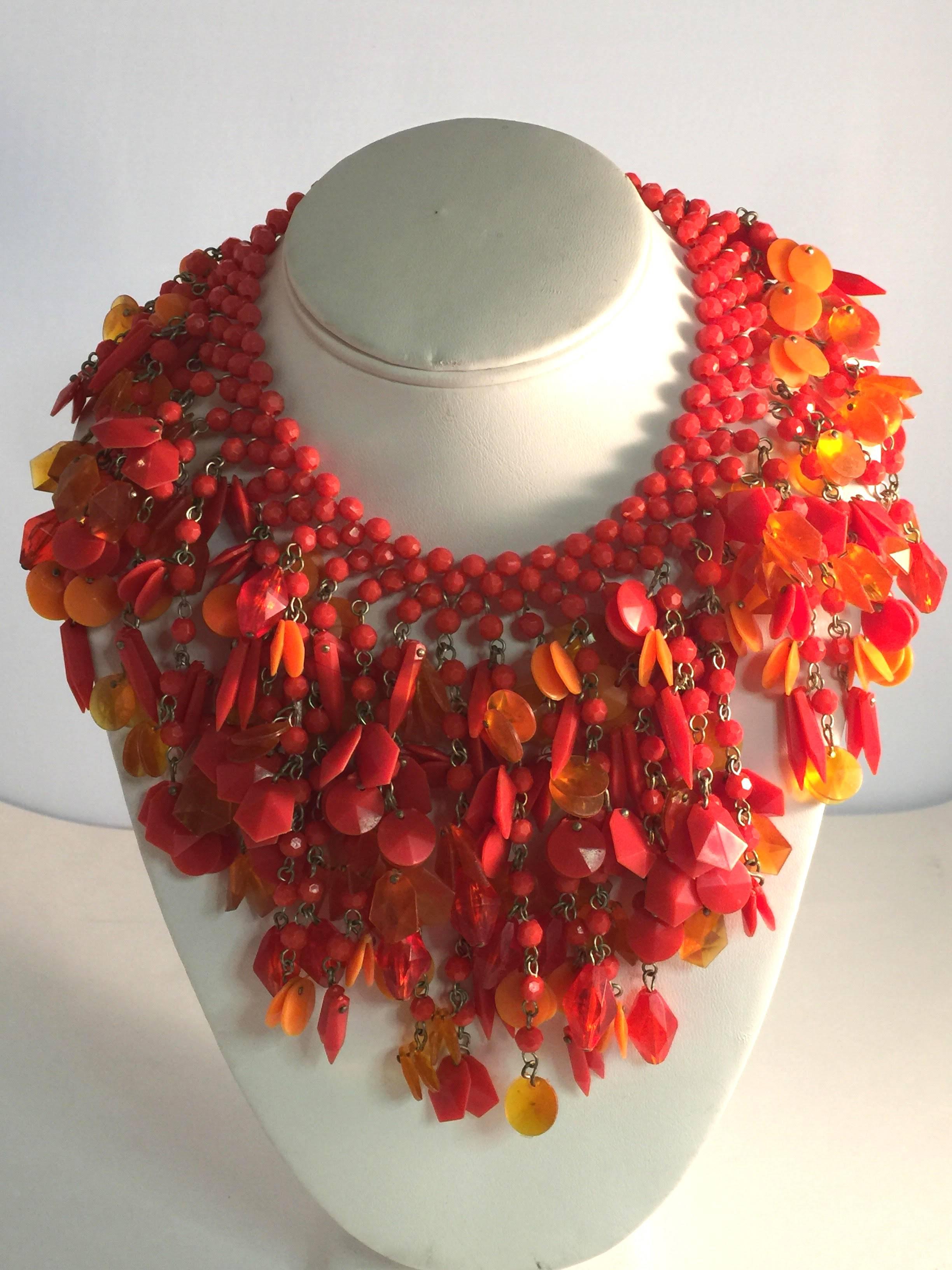 1960s Electric Orange West German Acetate and Resin Statement Necklace For Sale 1
