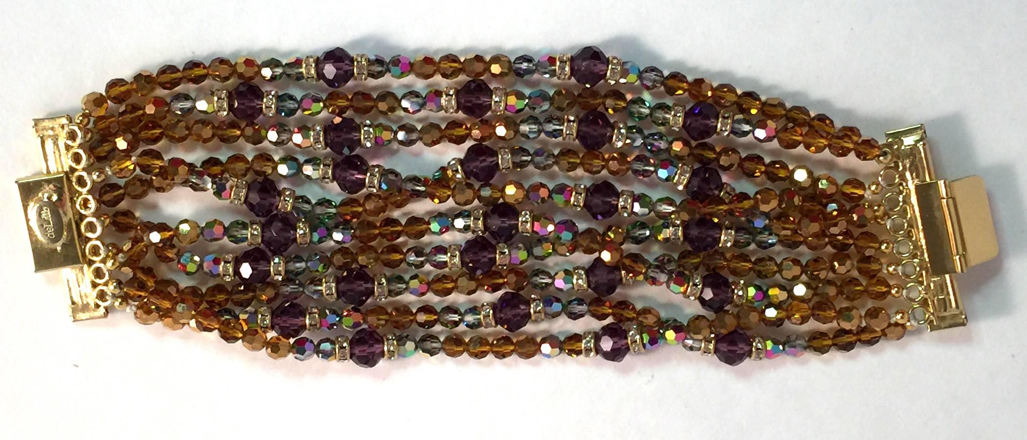 William deLillo 1970s Dazzling 10-strand Multicolor Crystal Rondelle Bracelet For Sale 1