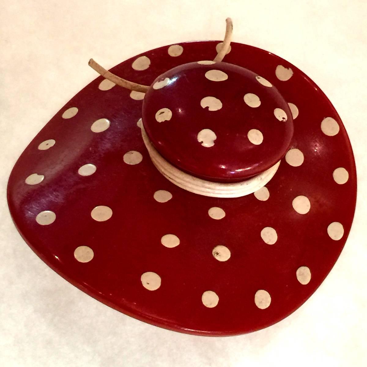 1930s Red Bakelite Polka Dotted Figural Hat Brooch/Pin In Excellent Condition For Sale In Palm Springs, CA