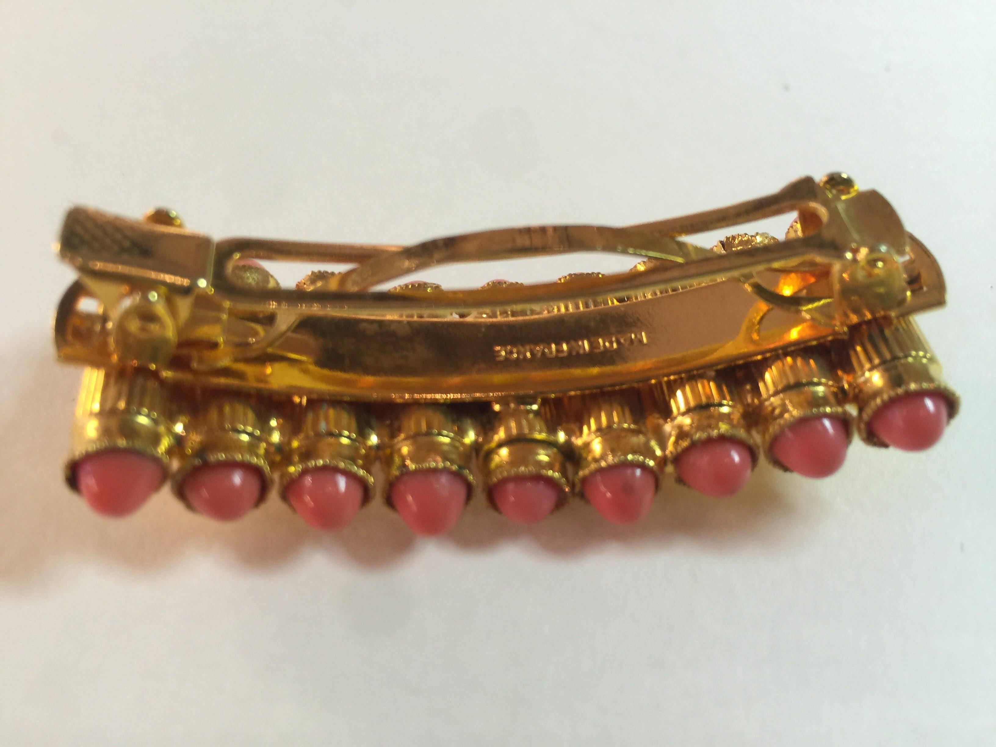 Women's Made in France Gilt Goldtone Faux Coral Cabochon Studded Hair Ornament