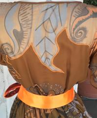 1970s Zandra Rhodes Hand-Painted Silk Chiffon Dress Embellished Beads Sequins