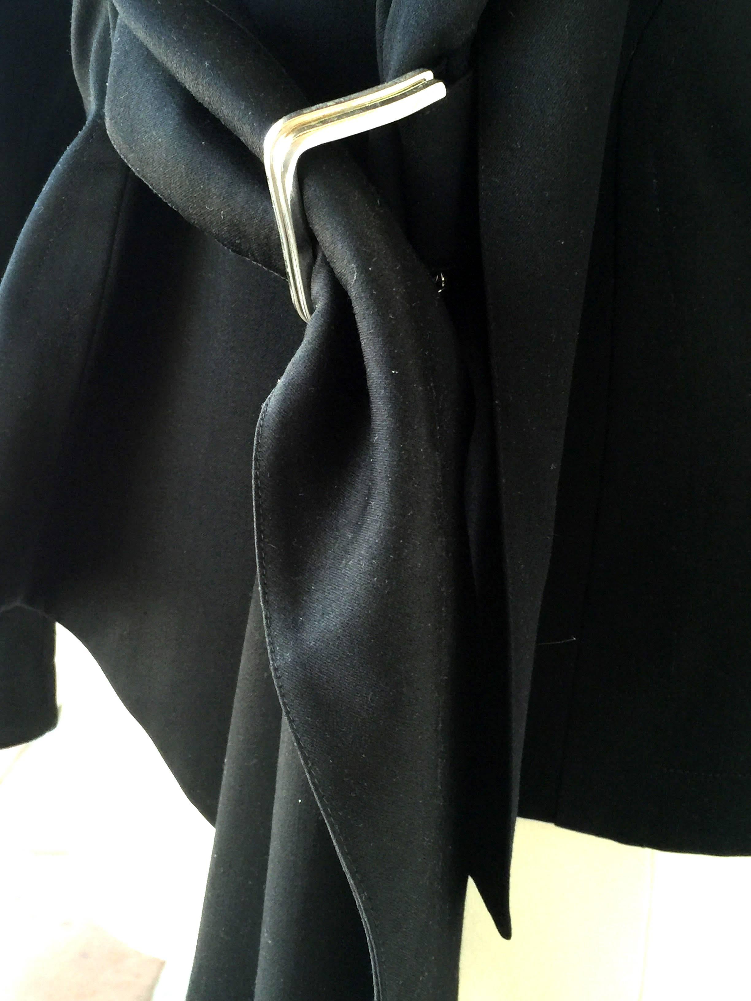 Thierry Mugler Black Belted Asymetrical Snap Front Gabardine Jacket 4