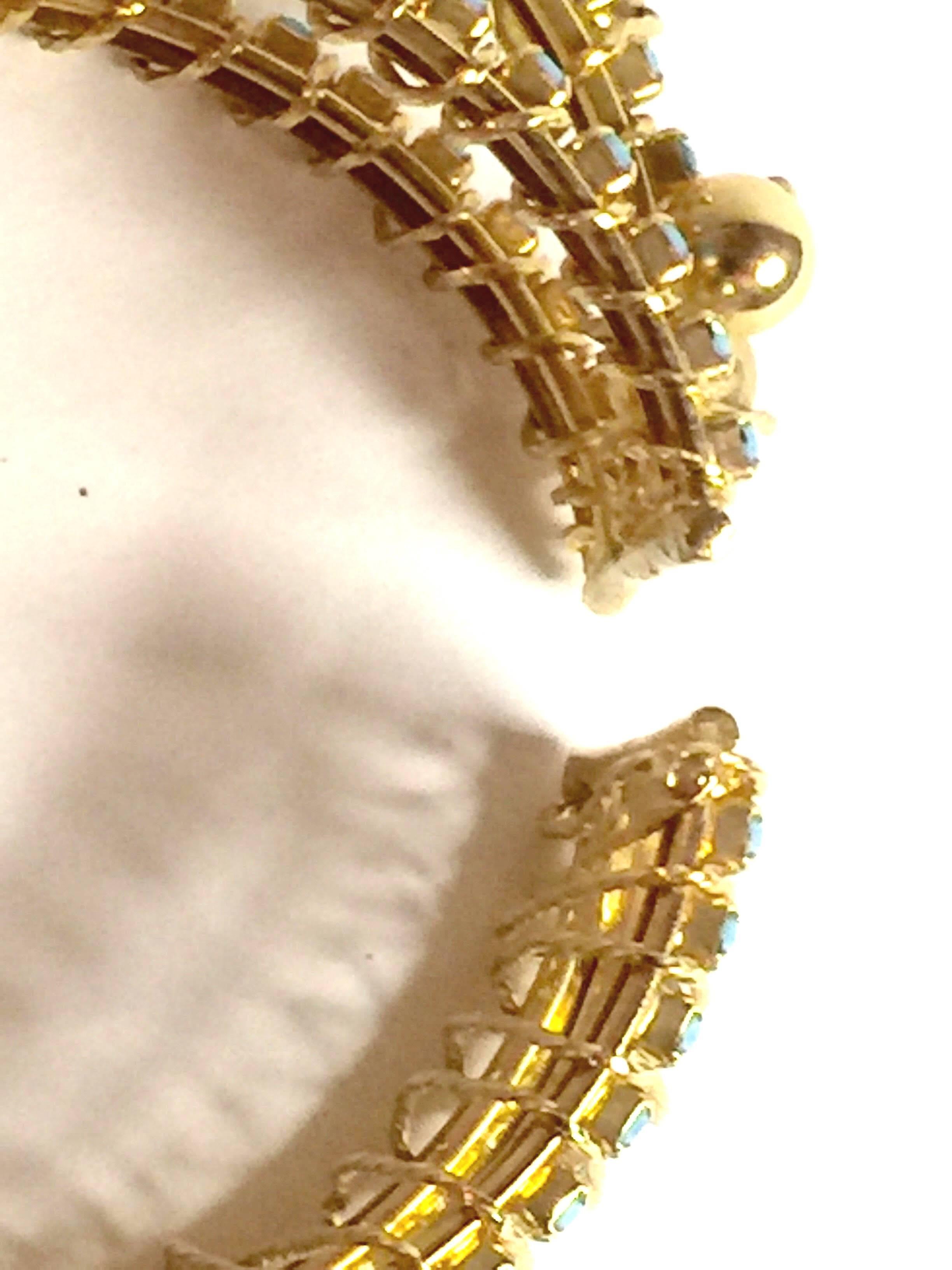 Women's DeLillo Modernist Wirewrapped Goldtone Aqua Stones & Ball Accent Hinged Bracelet For Sale