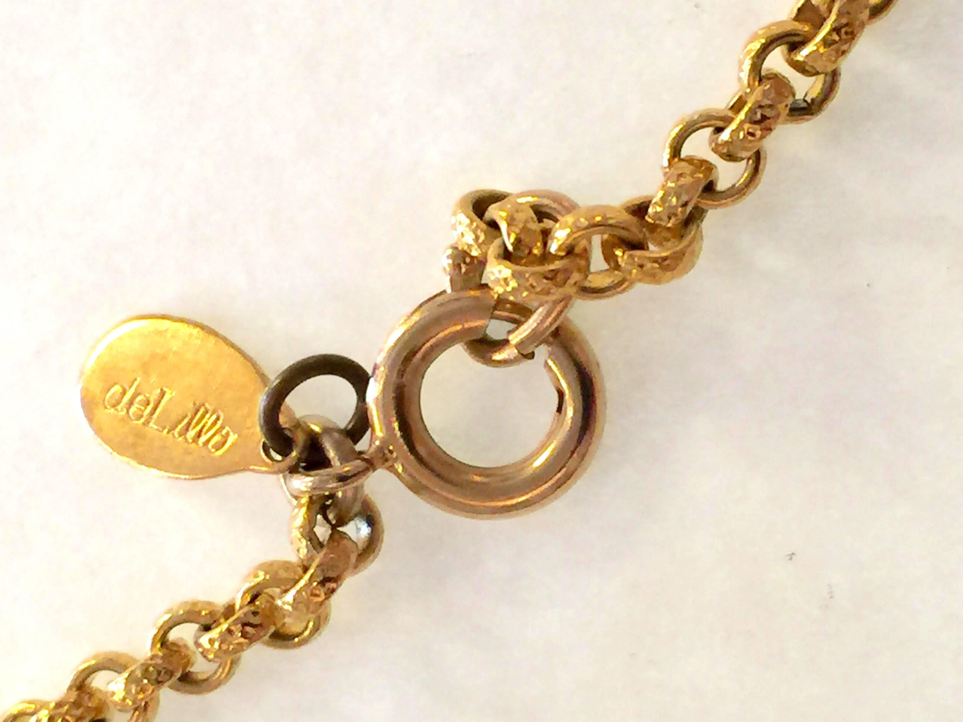 DeLillo Modernist Goldtone Oval Pendant Necklace Cabochon Diamante Detail For Sale 1