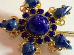 1970s DeLillo Faux Lapis Star Shaped Jabot style Hat Pin Brooch