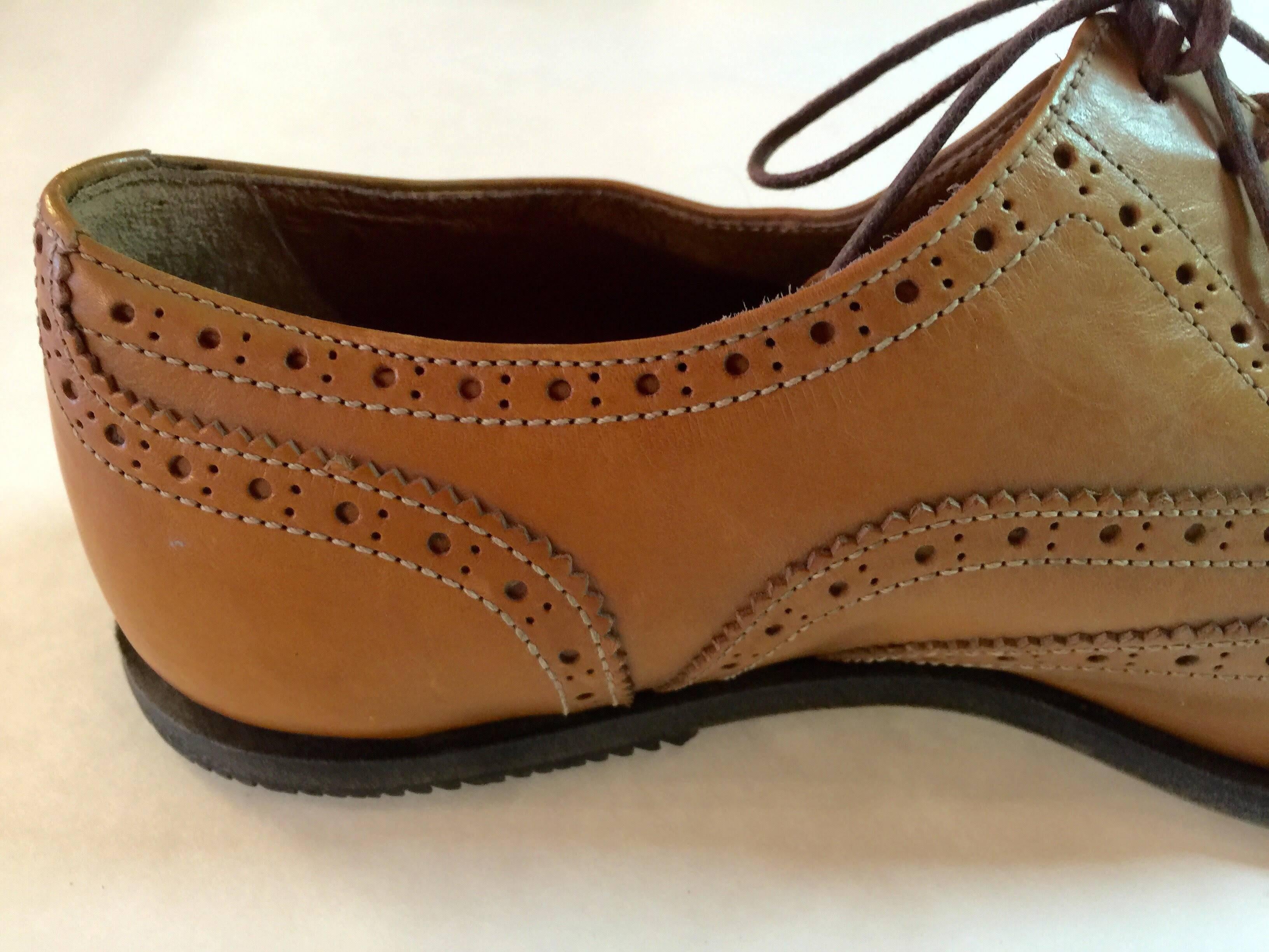 Dries van Noten Camel Leather Italian Brogue Low Heel Lace Shoe Ladies For Sale 2