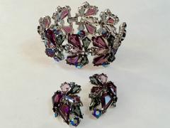 RARE 1960s Schiaparelli Amethyst Link Bracelet Clip On Earring Set