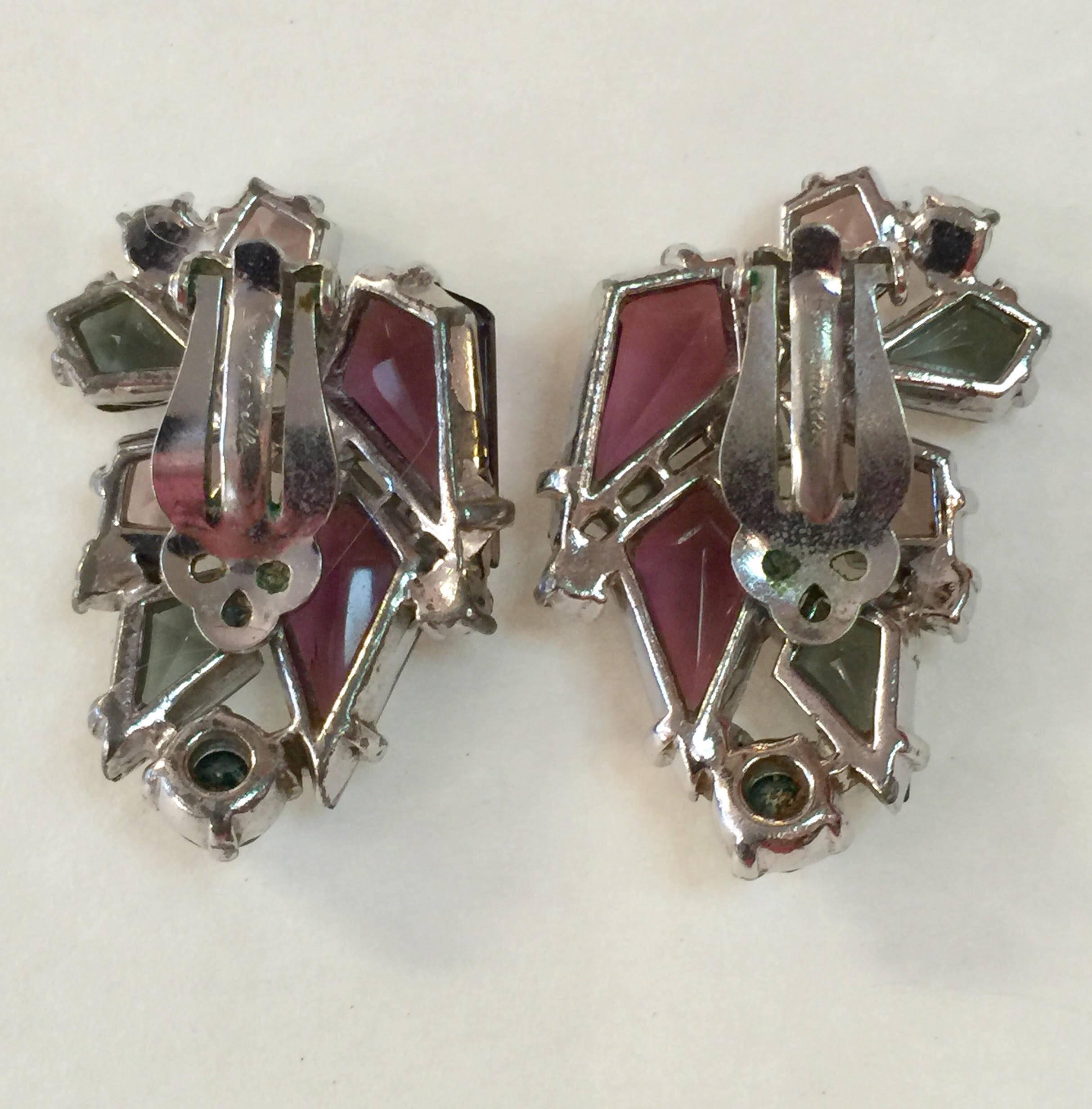 Women's RARE 1960s Schiaparelli Amethyst Link Bracelet Clip On Earring Set For Sale