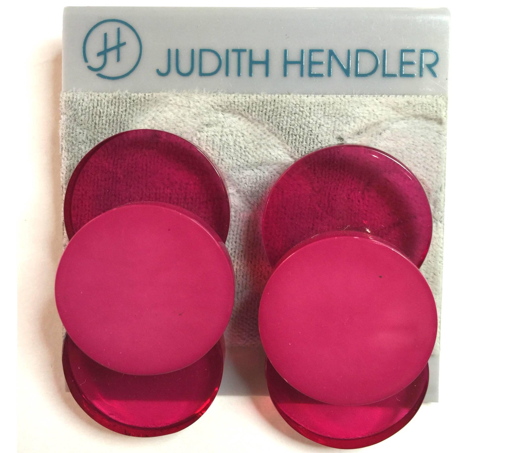 Women's 1980s Judith Hendler Acri-Gems Acrylic Hot Pink Clip on Earrings For Sale