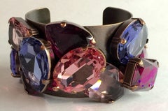 Amazing LANVIN Bronzed Copper Cuff Bracelet with Huge Rhinestone Detail