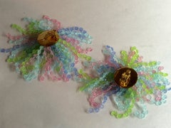 Pastel Lucite Beadwork Anemone Christian DIOR Clip on Earrings 1967
