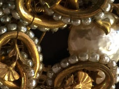 MIRIAM HASKELL Gilt Metal Baroque Pearl and Seed Pearl Brooch/Pin