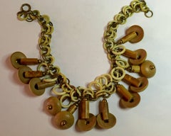 MIRIAM HASKELL Wood Brass Celluloid Naturalistic Necklace