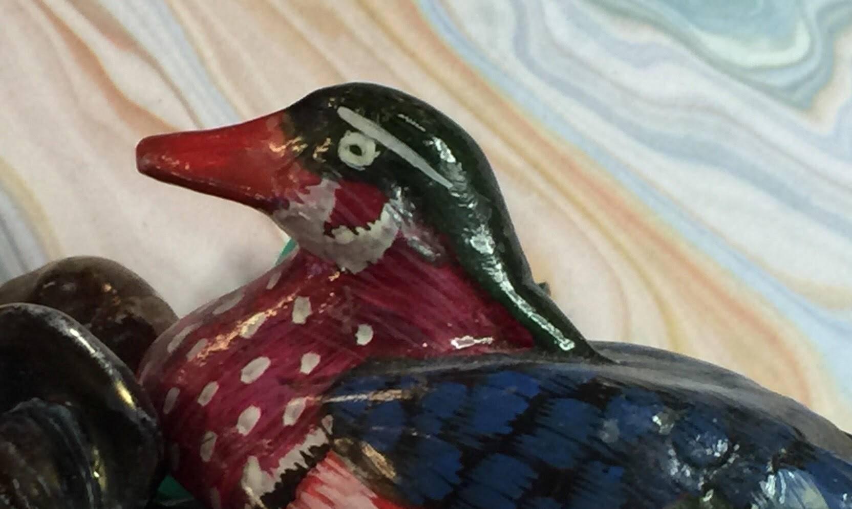 1980s WENDY GELL Fun Mallard Duck Diorama Brooch Pin In Excellent Condition For Sale In Palm Springs, CA