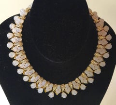 TRIFARI 1960s Faux Moonstone and Diamante Statement Necklace