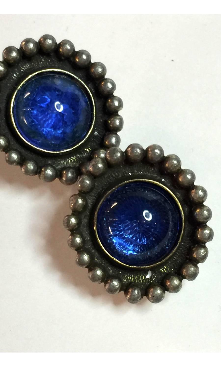 1980s CHANEL Ultra BLUE POURED GLASS Clip On Earrings  1