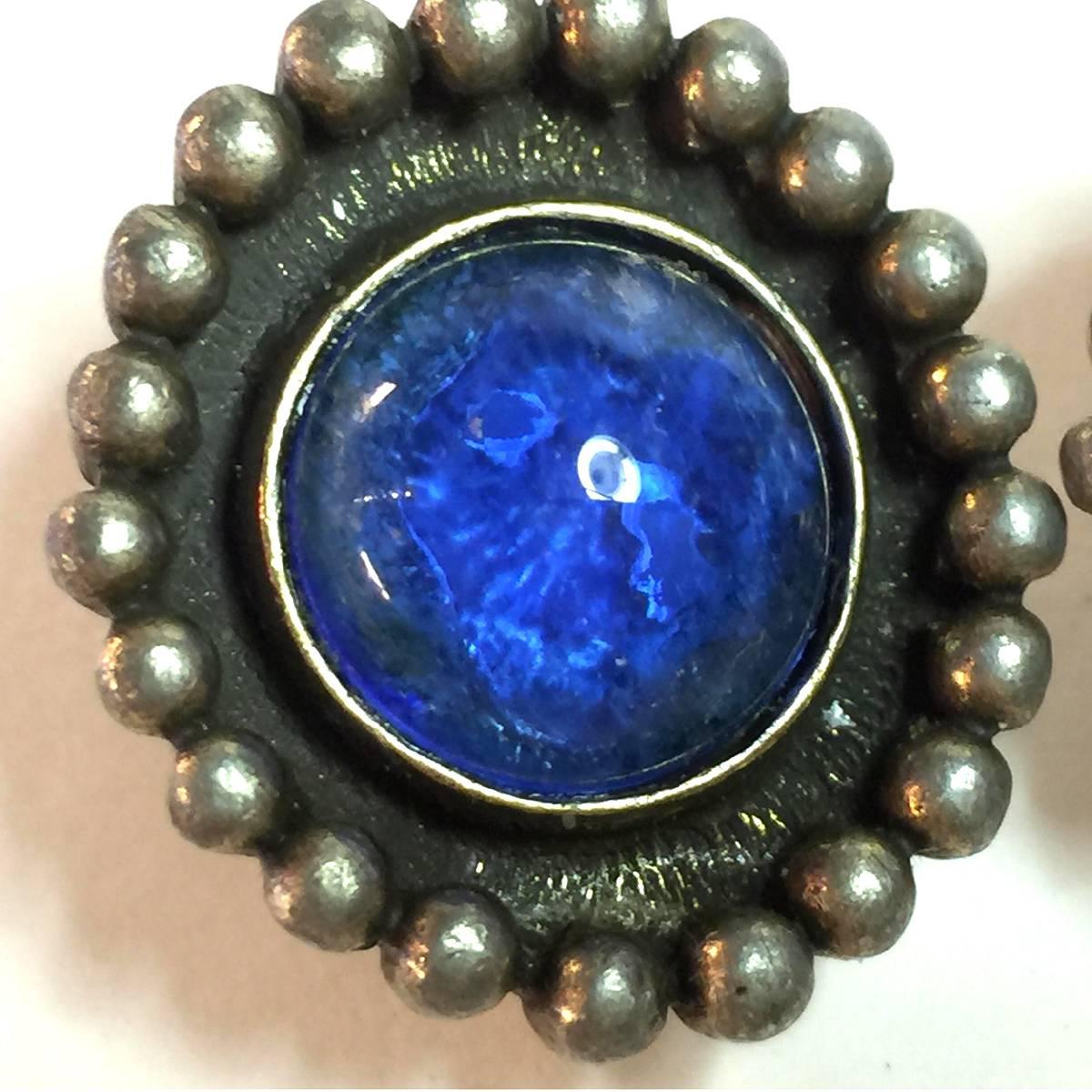 Women's 1980s CHANEL Ultra BLUE POURED GLASS Clip On Earrings 