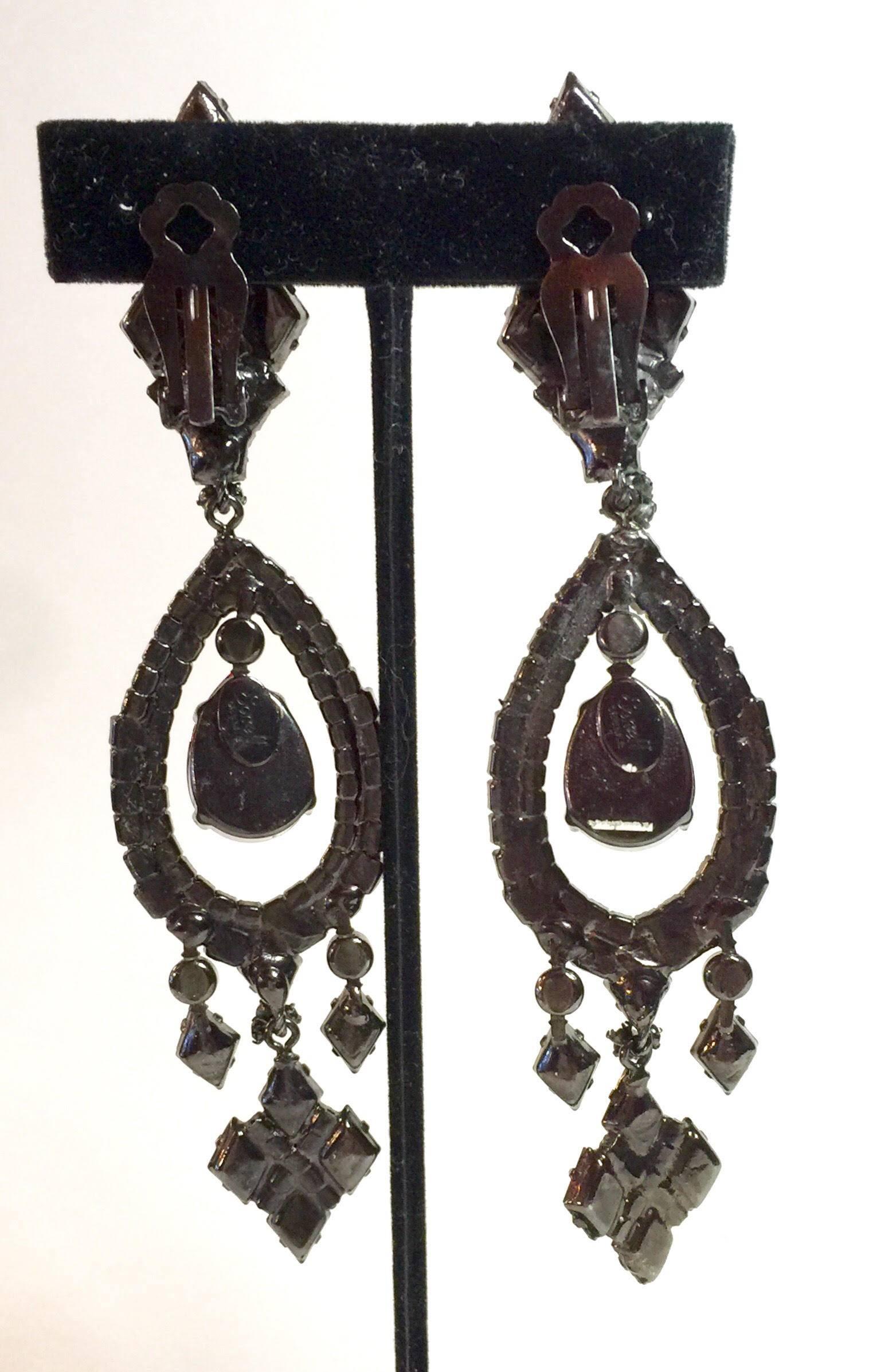 These magnificent exquisitely long and linear clip on drop earrings by Robert Sorrell original are of high style and overpoweringly glamorous allure. Almost 5
