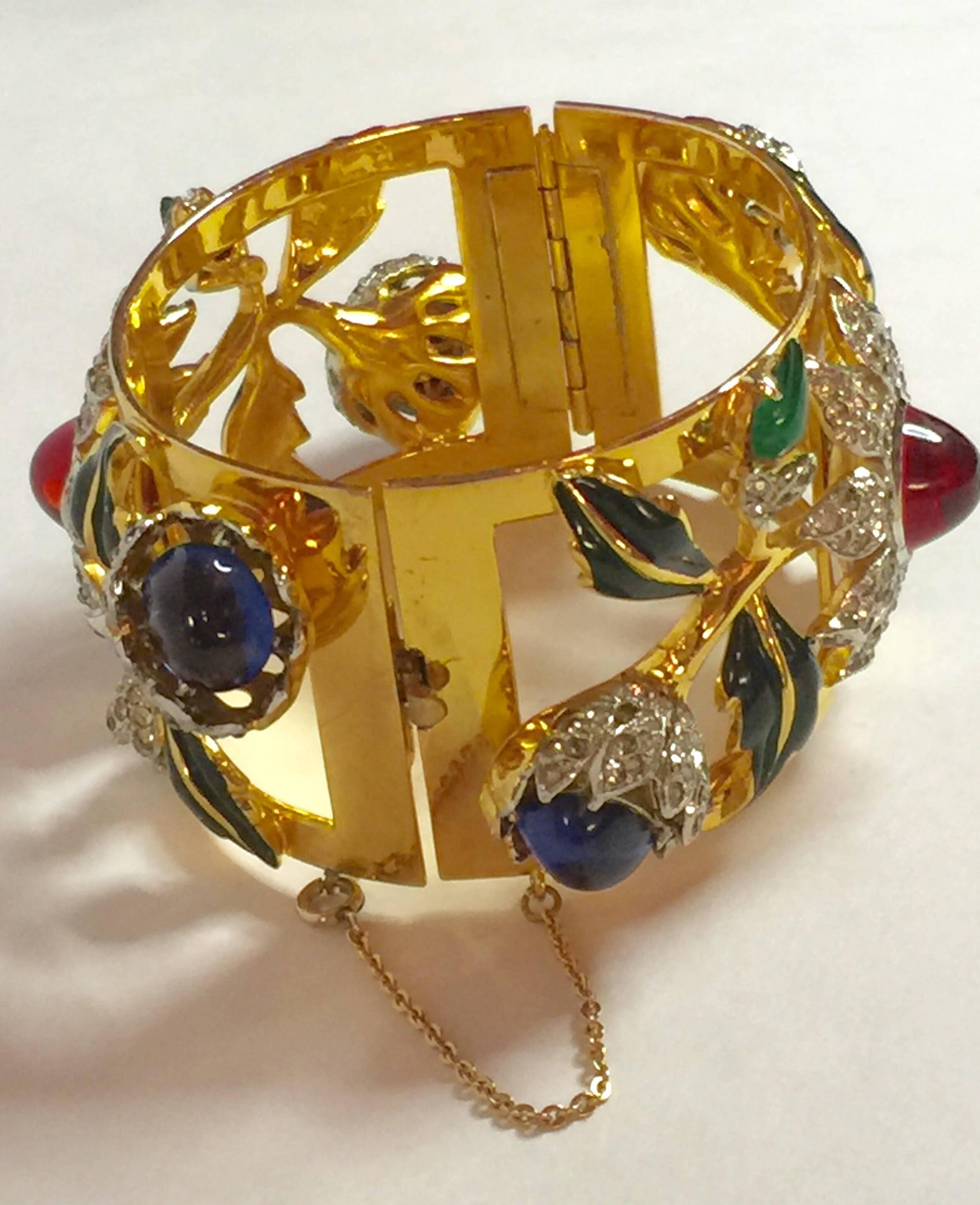 CoroCraft Sterling Carmen Miranda Bracelet with Diamante and Gem Tone Cabochons 2