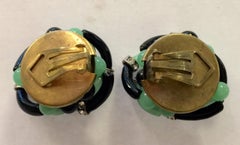 Archimede Seguso for CHANEL Celadon Green Black & Diamante Glass Clip Earrings